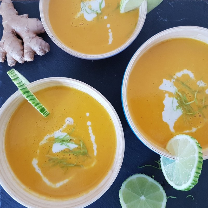 Soupe de potimarron, gingembre, lait de coco et citron&nbsp;vert