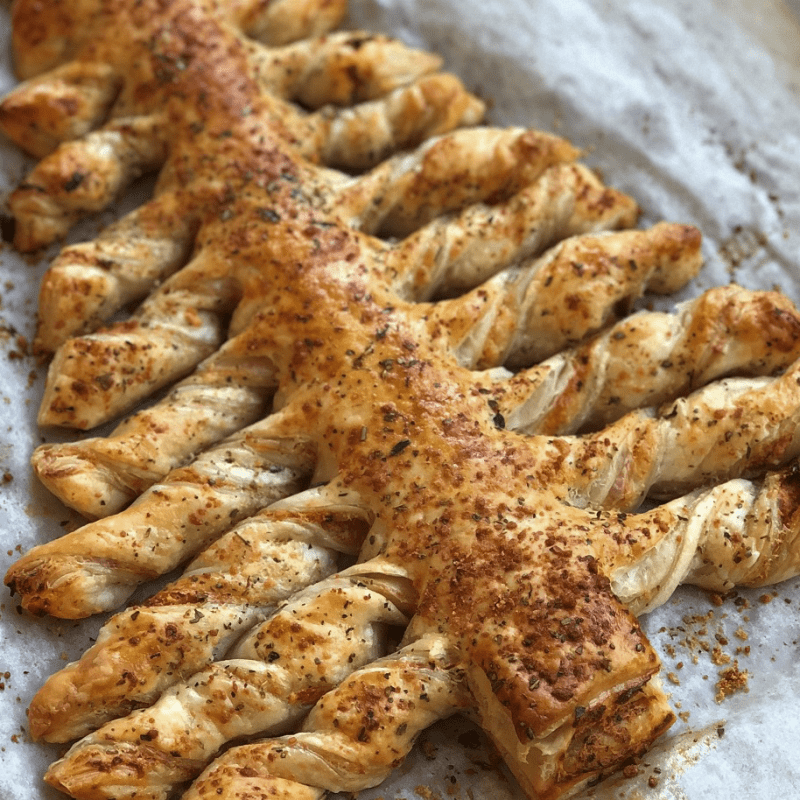 Sapin feuilleté au saumon fumé, au fromage frais et aux paillettes&nbsp;d&rsquo;algues