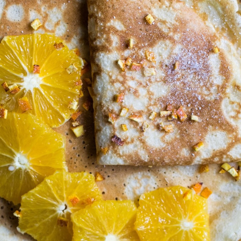 Crêpes vegan de blé rouge de Bordeaux, parfumées à l&rsquo;huile essentielle&nbsp;d&rsquo;orange