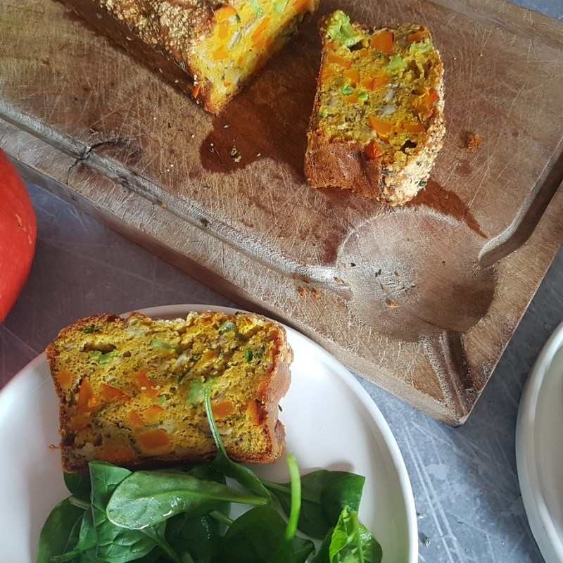 Cake au potimarron, au champignon shiitaké, au céleri-branche et au&nbsp;pecorino