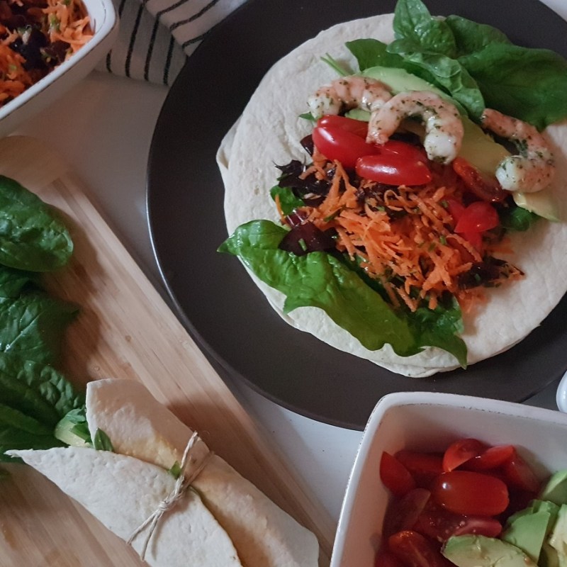 Wraps de légumes de printemps aux gambas marinées et à l&rsquo;algue&nbsp;dulse